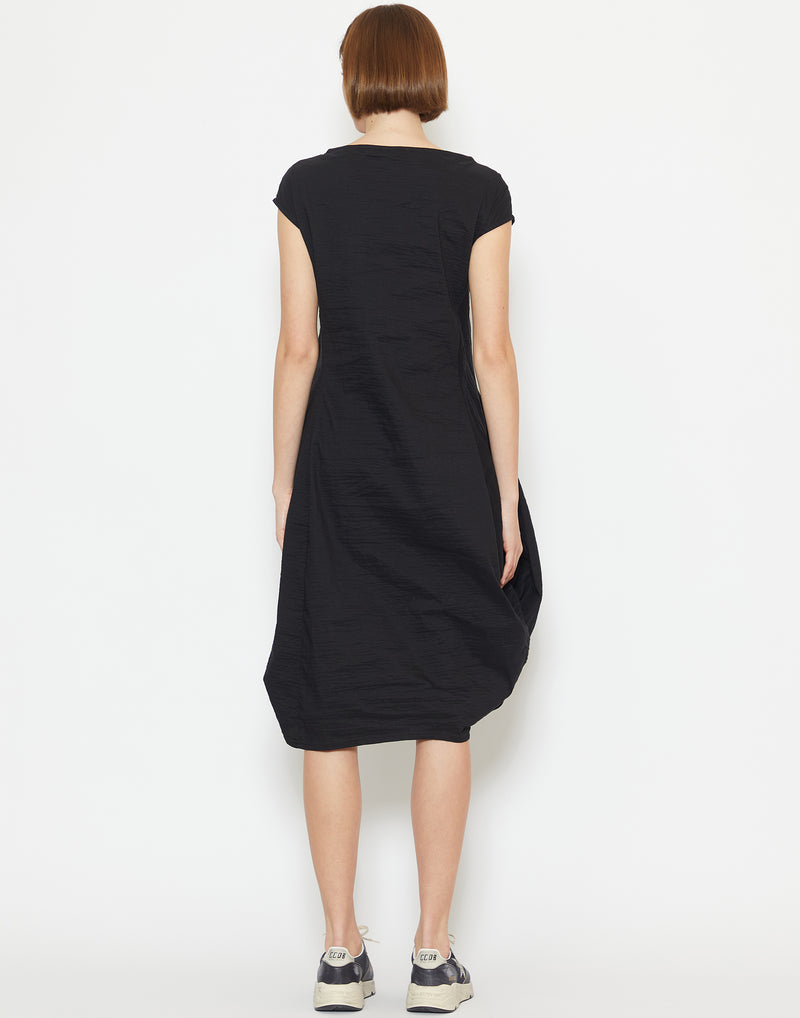 Black Linen & Cotton Asymmetric Dress