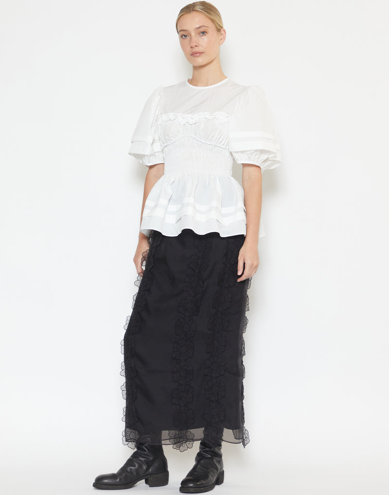 Black Silk Floral Appliqué Olympia Skirt