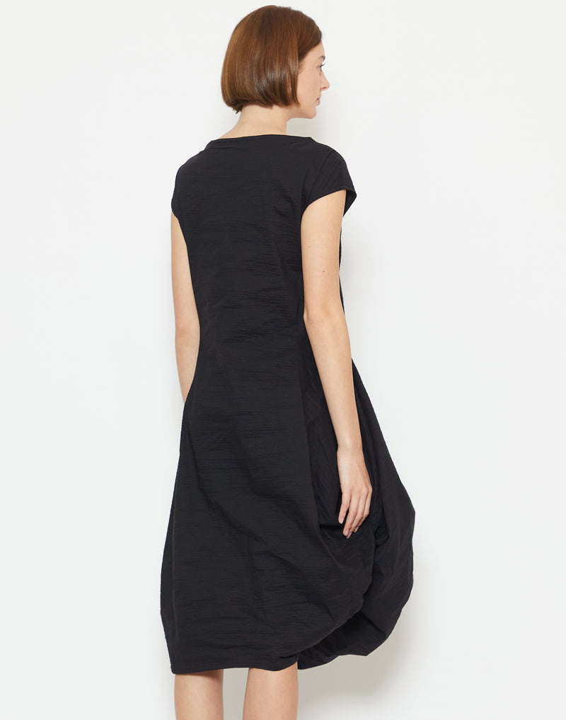 Black Linen & Cotton Asymmetric Dress