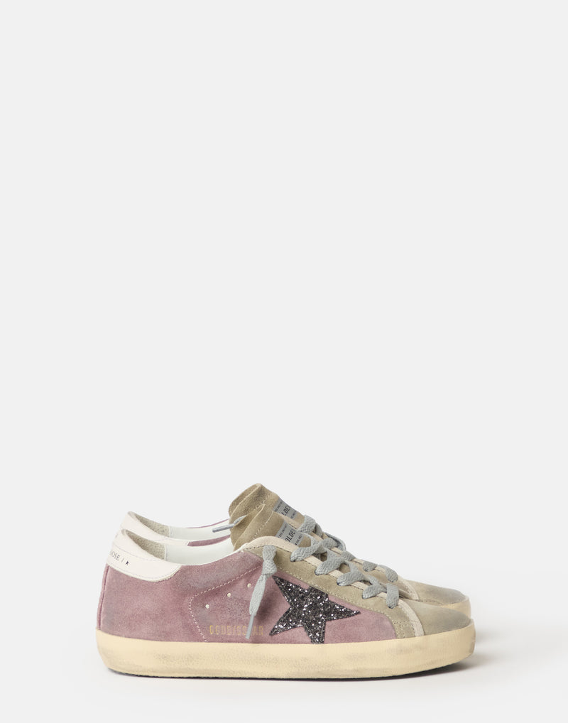 Mauve Suede & Glitter Superstar Sneakers