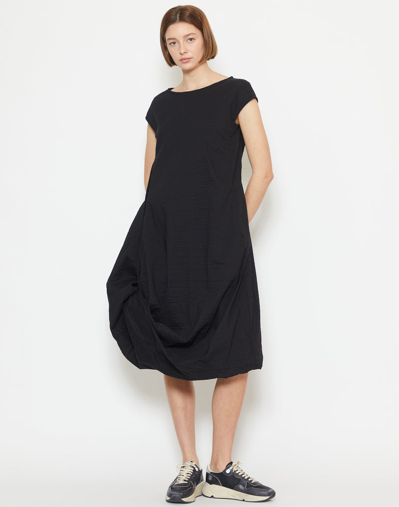 Black Linen & Cotton Asymmetric Dress