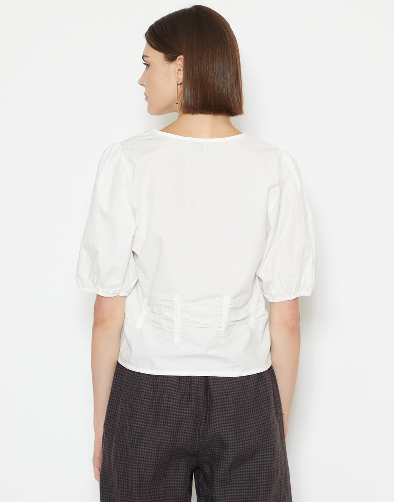 White Cotton Poplin Draw Top