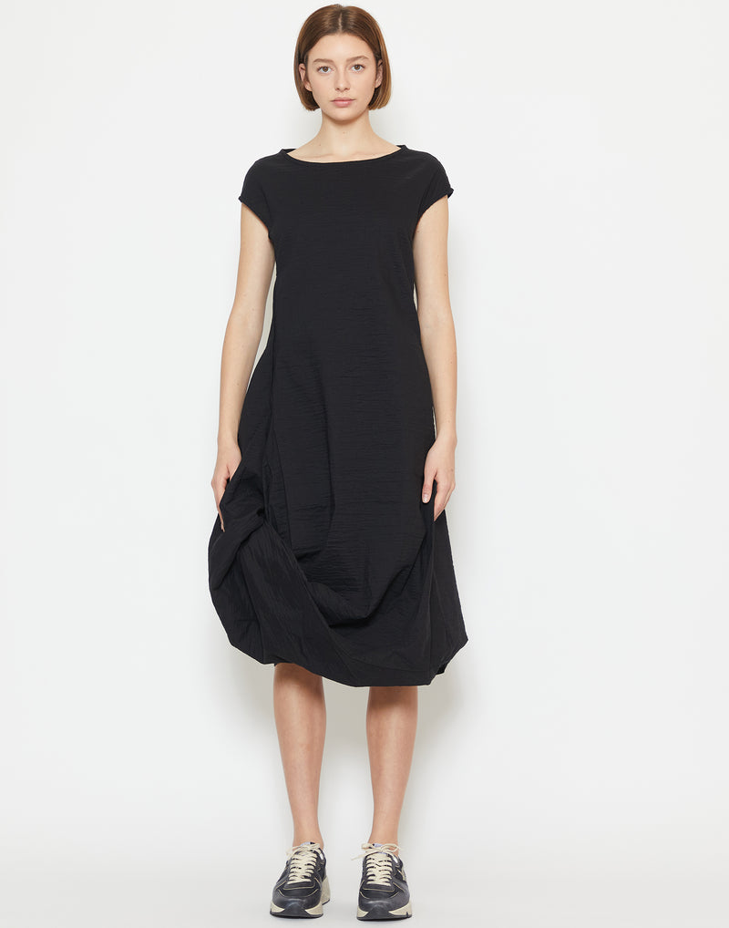 Black Linen & Cotton Asymmetric Dress