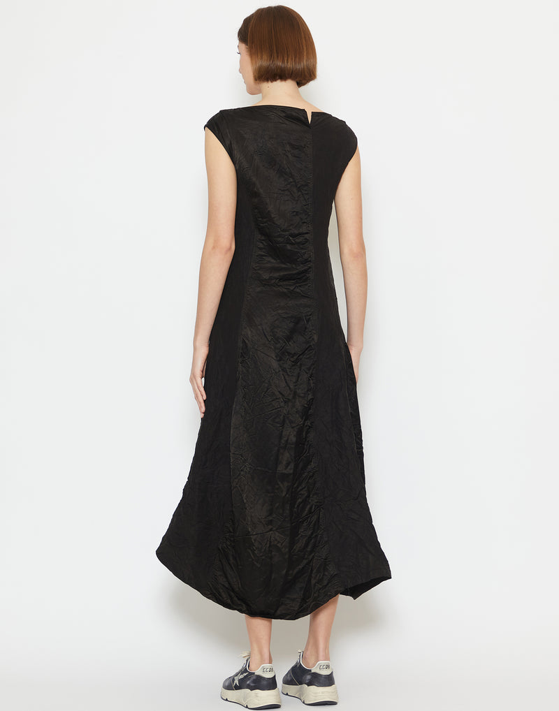 Black Linen & Cupro Panelled Dress