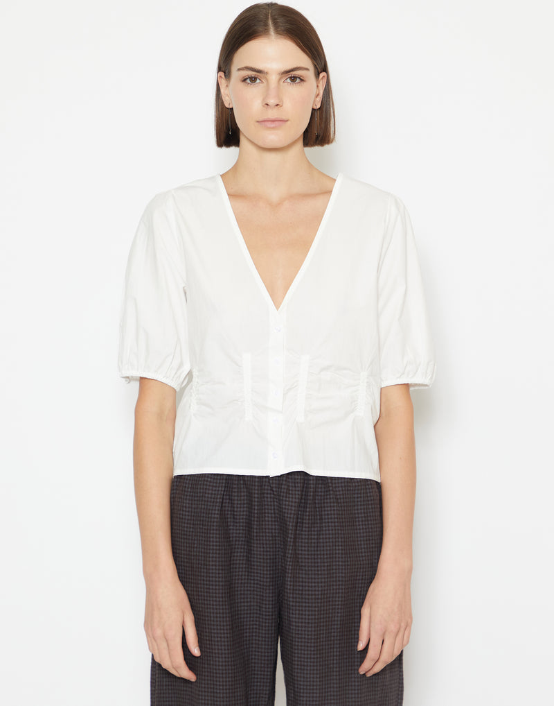 White Cotton Poplin Draw Top