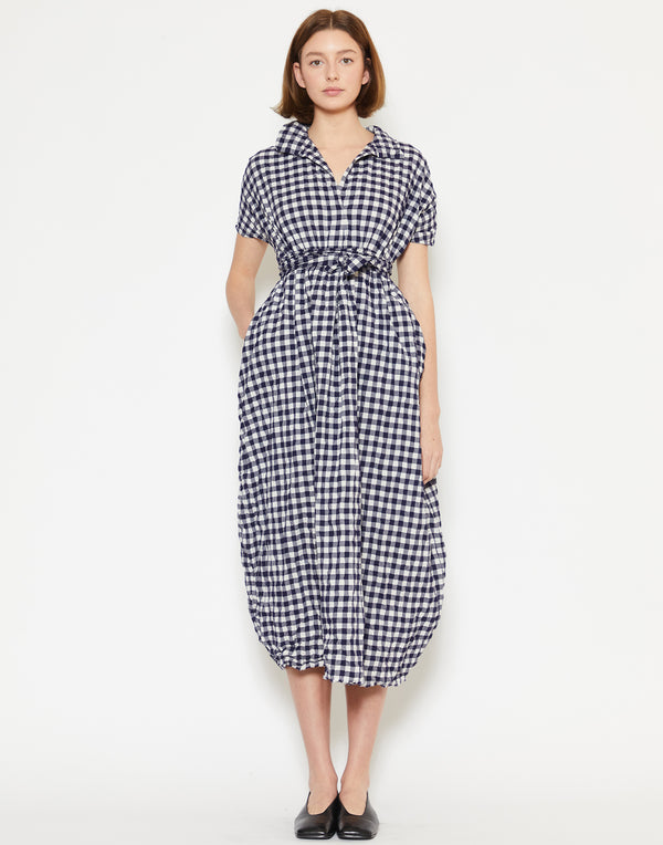 Blue & Cream Check Cotton Manichina Stretto Dress