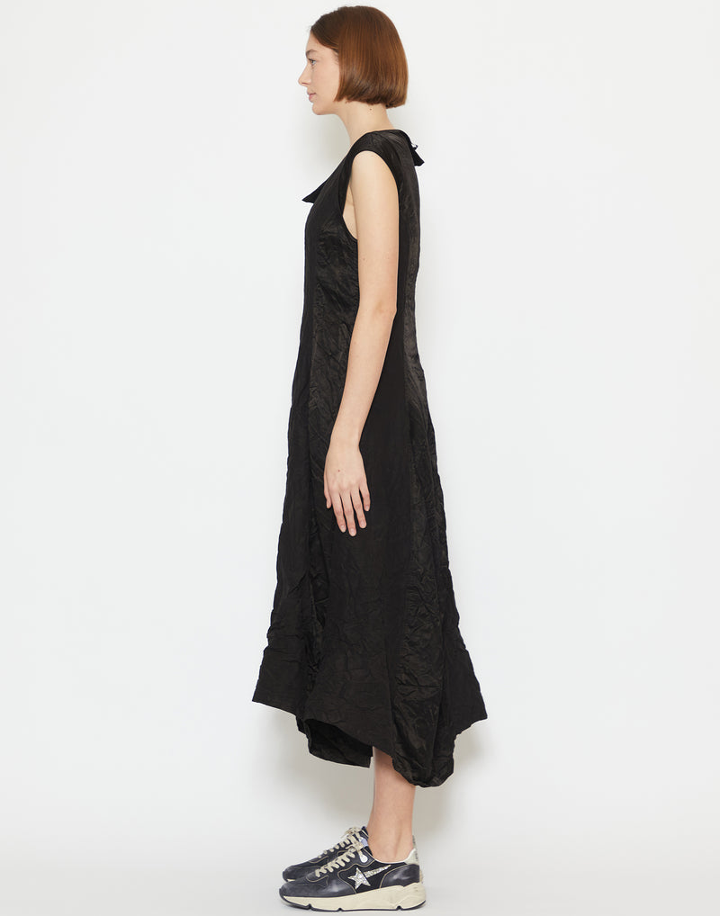 Black Linen & Cupro Panelled Dress