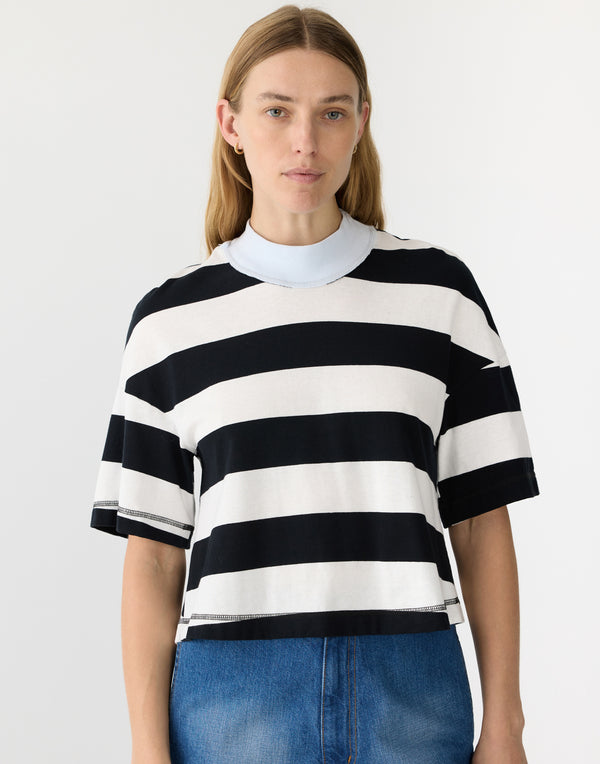 Black & White Cotton Mock Neck T-Shirt