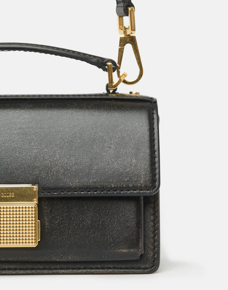 Black Distressed Leather Small Venezia Bag