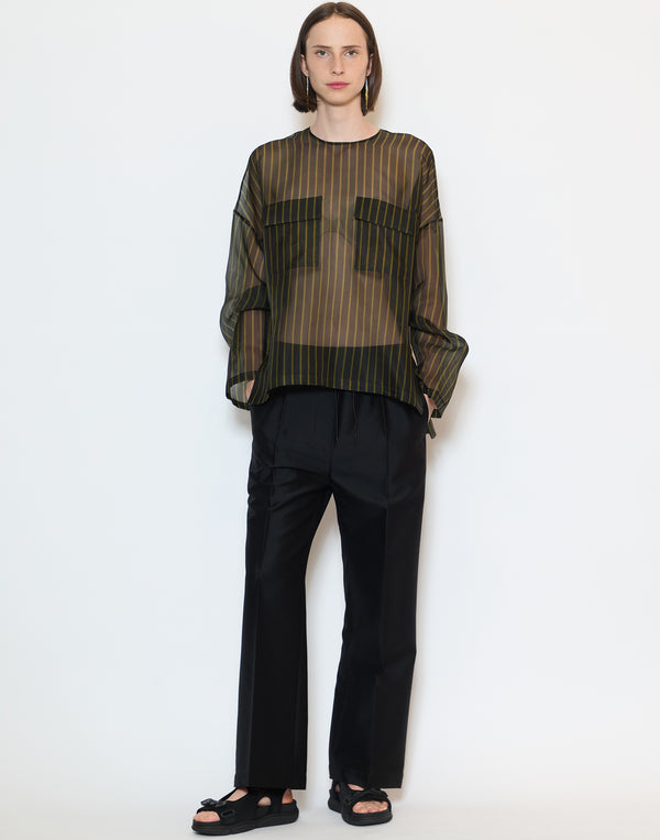 Black & Khaki Stripe Silk Organza Tenoi Top