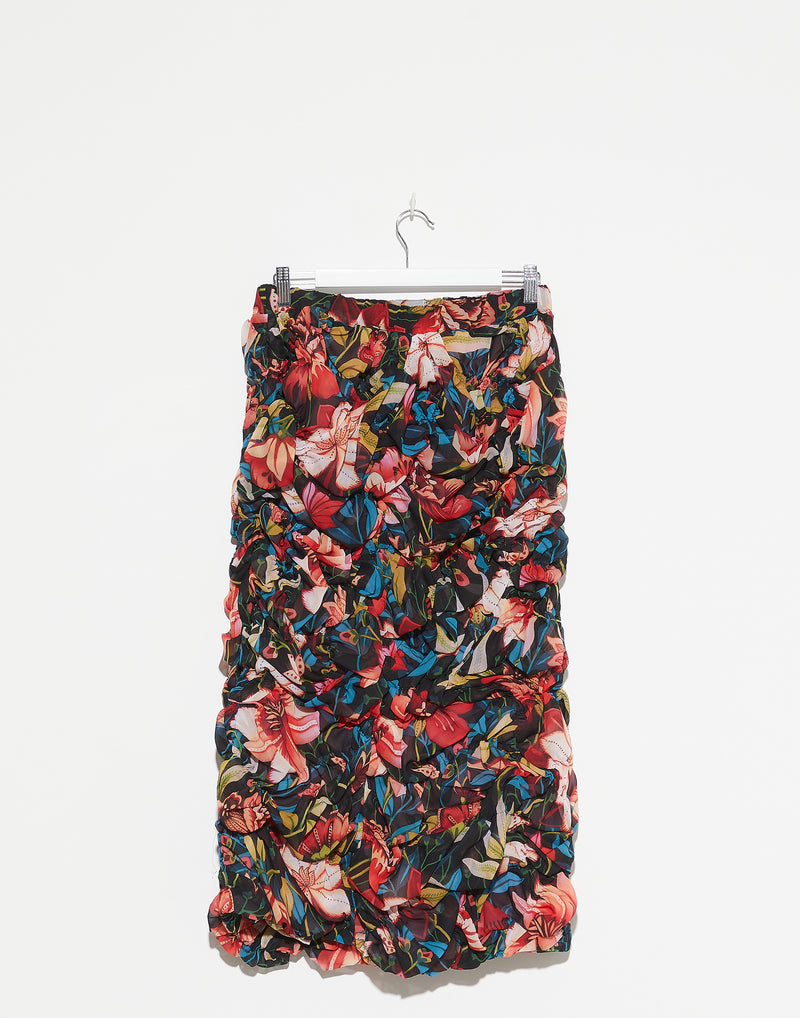 Floral Print Ruched Midi Skirt