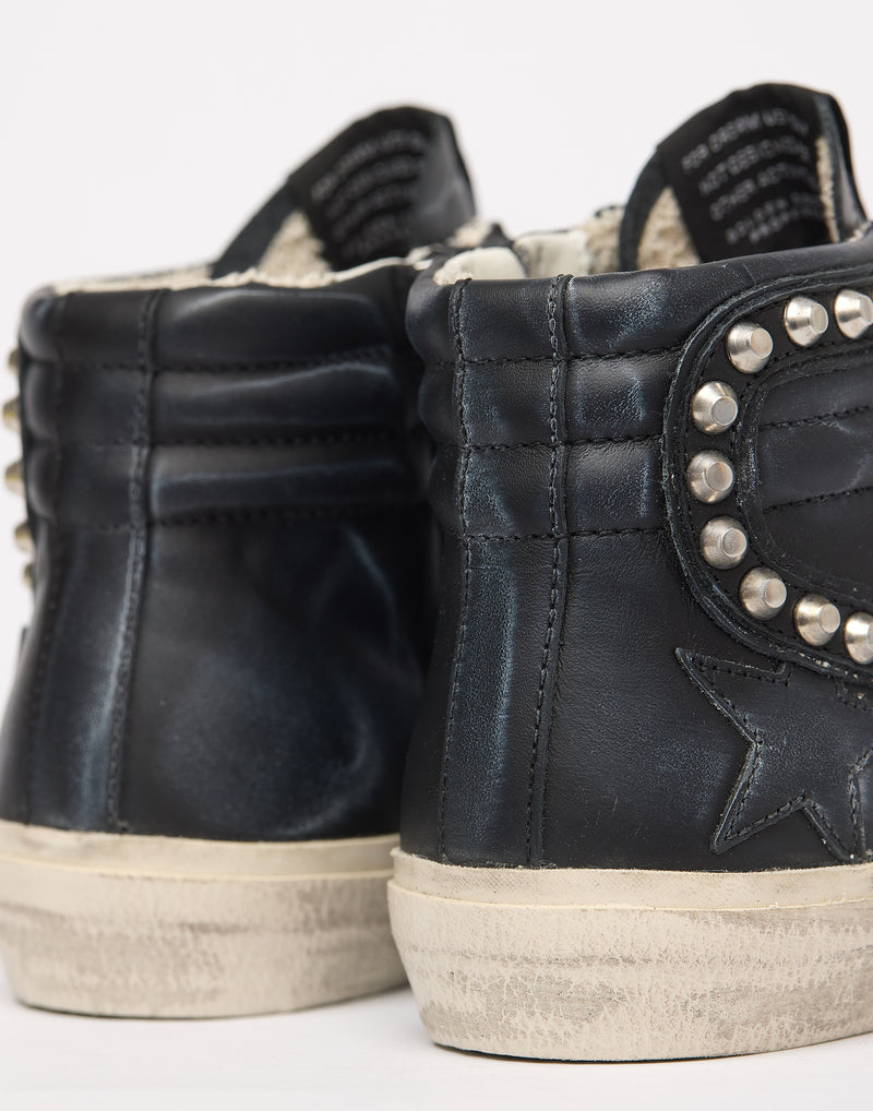 Black Leather and Studs Slide Sneakers