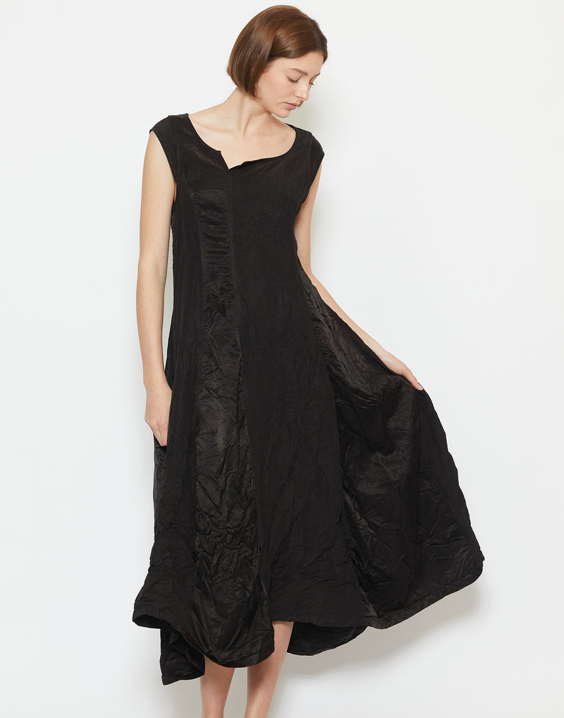 Black Linen & Cupro Panelled Dress