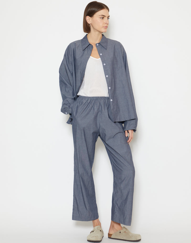 Blue Pinstripe Cotton Ease Trousers