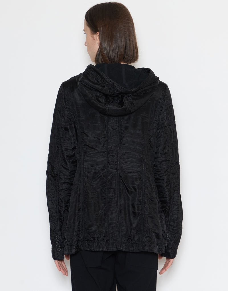 Black Silk Hooded Jacket