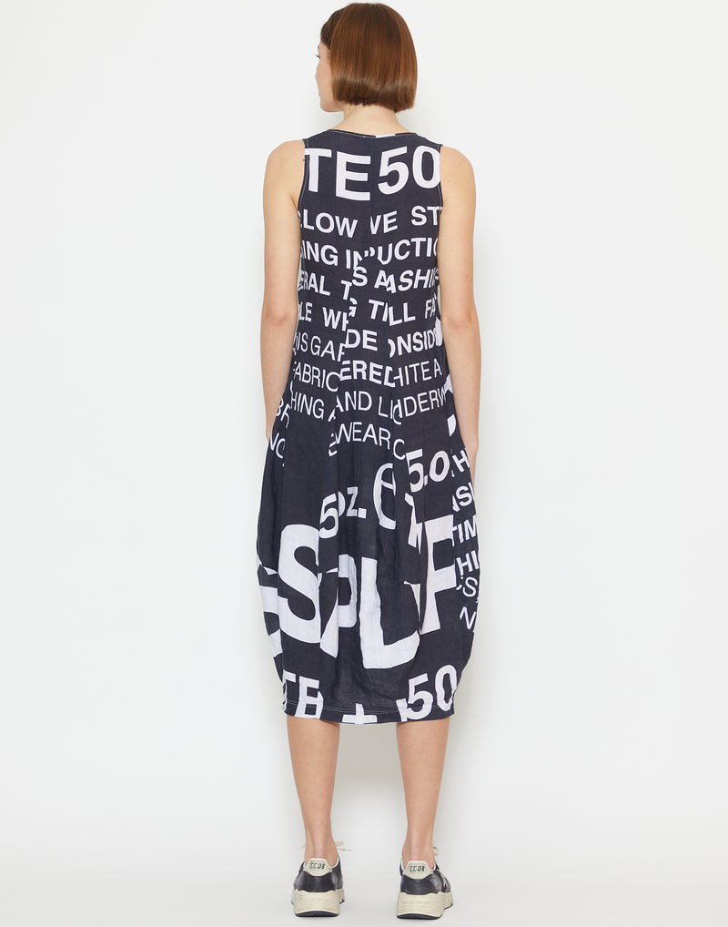 Black Printed Linen Sleeveless Dress