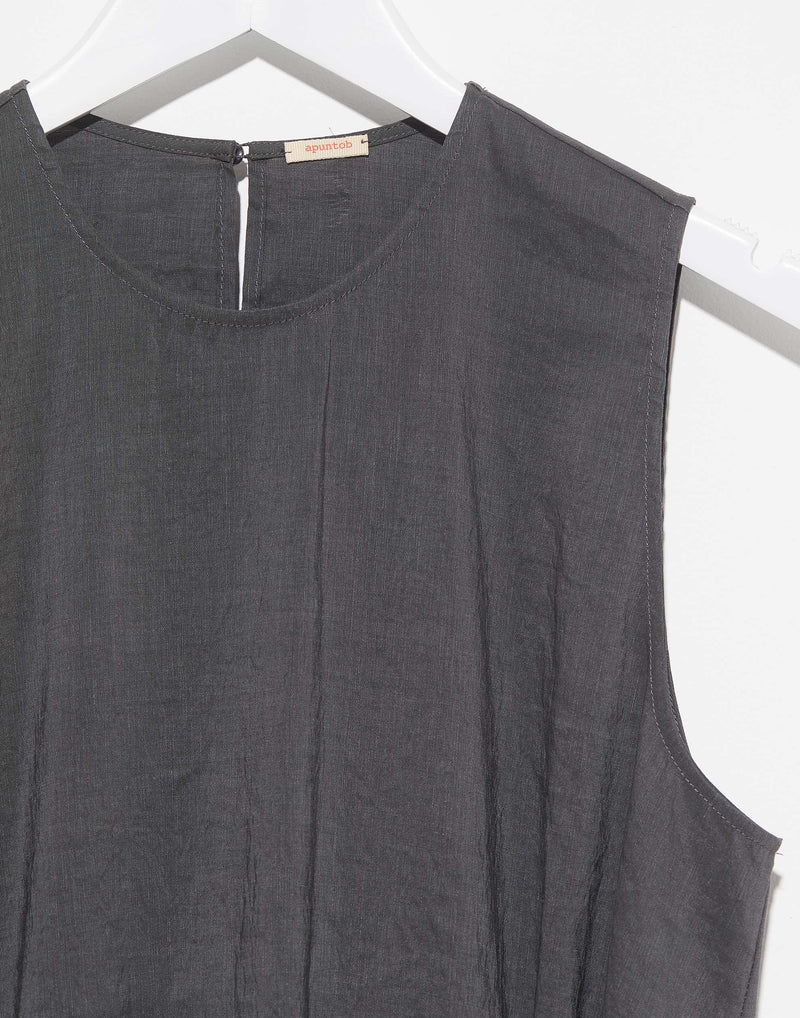 Stone Grey Linen & Cotton Sleeveless Dress