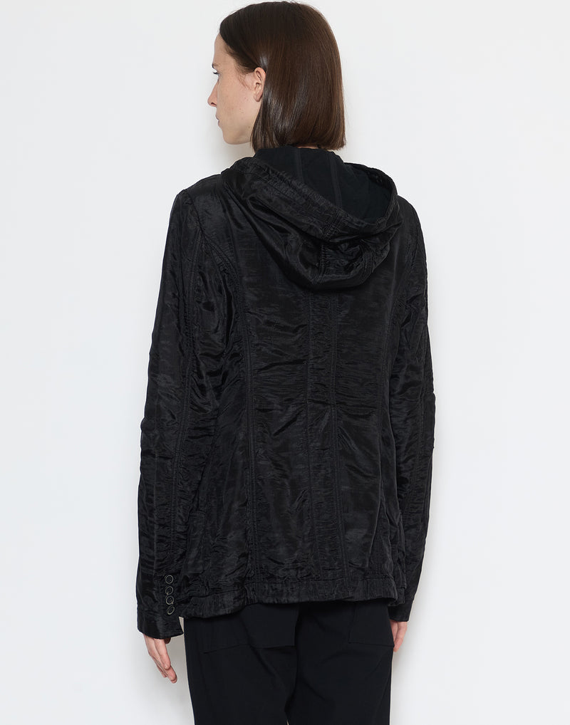 Black Silk Hooded Jacket