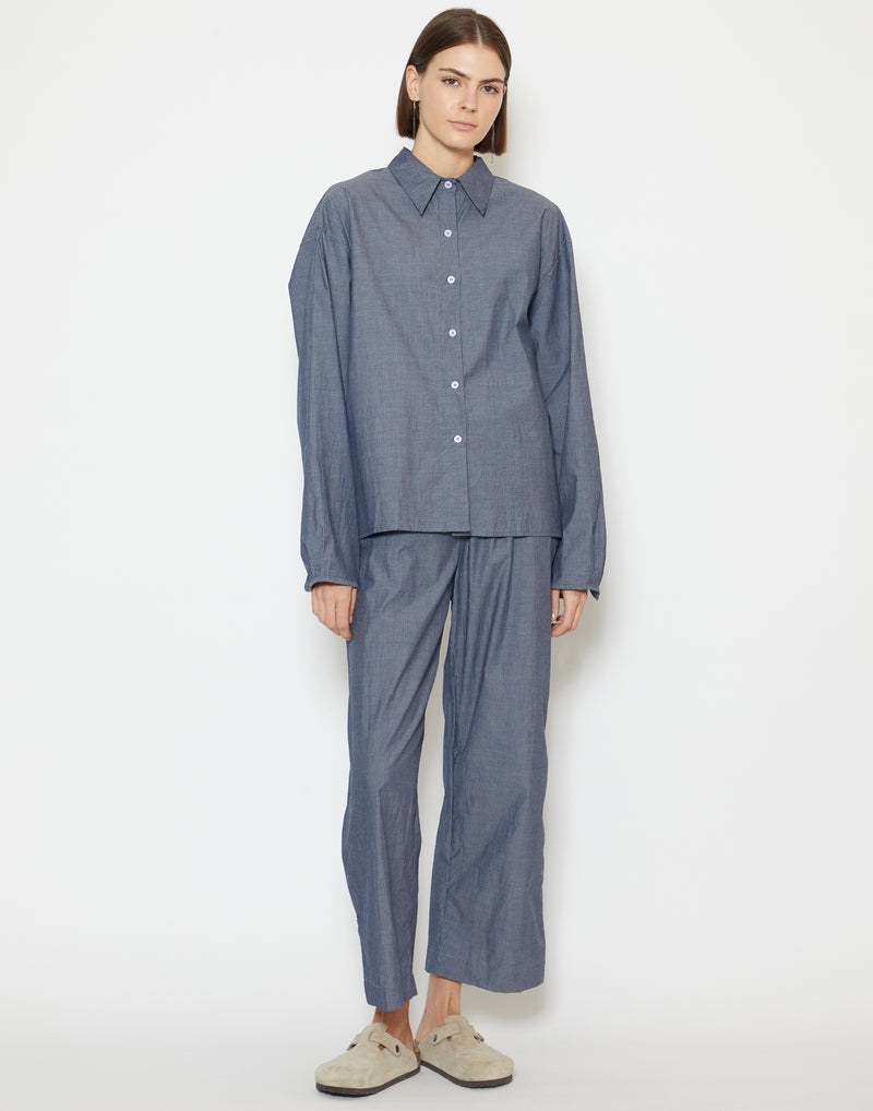 Blue Pinstripe Cotton Ease Trousers