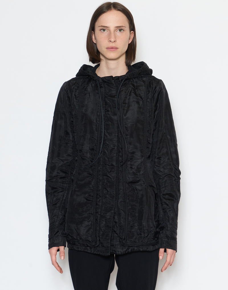 Black Silk Hooded Jacket