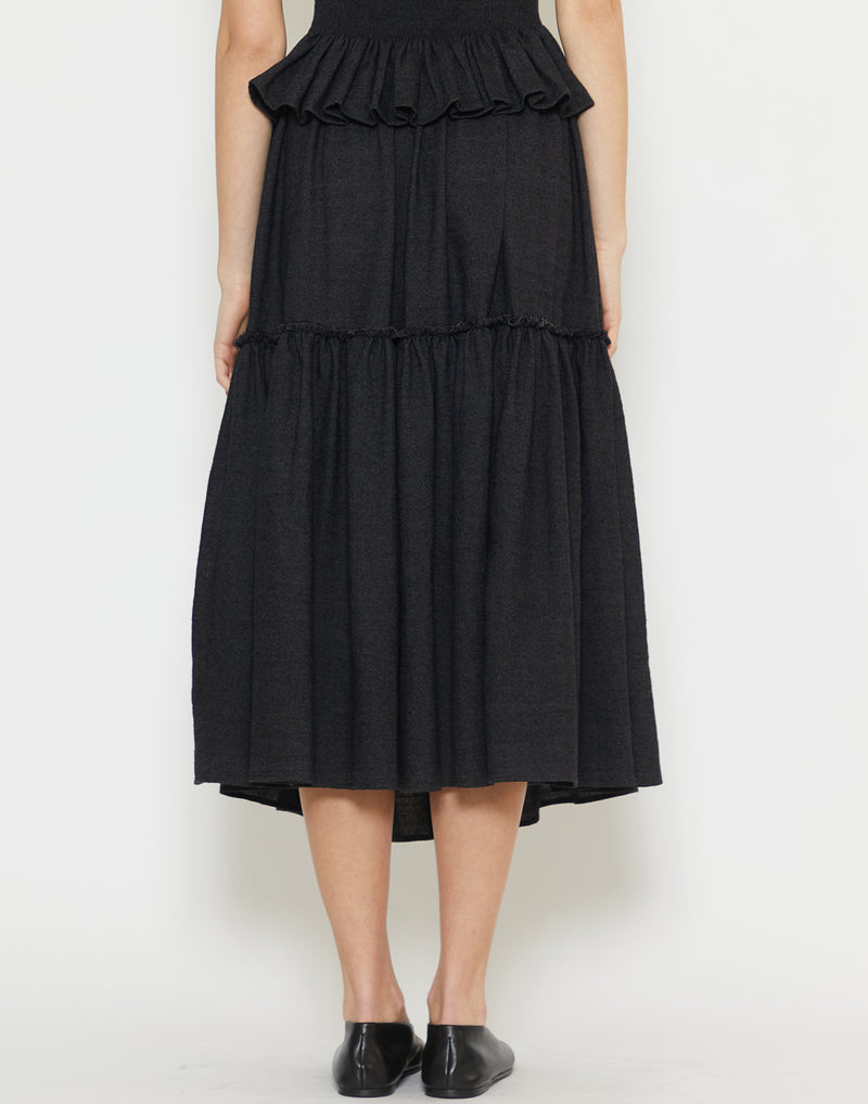 Black Wool & Linen Sereno Skirt