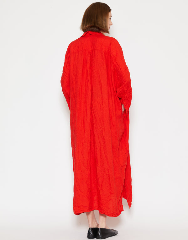 Orange Red Linen More Lunga Lavata Dress