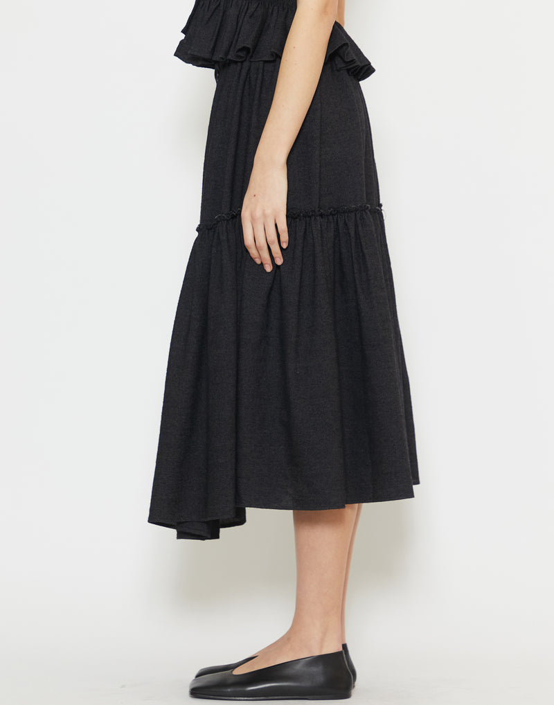 Black Wool & Linen Sereno Skirt