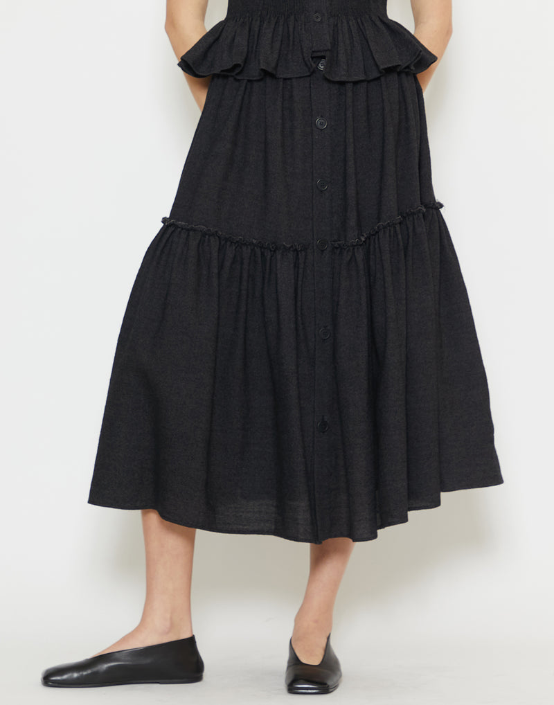 Black Wool & Linen Sereno Skirt