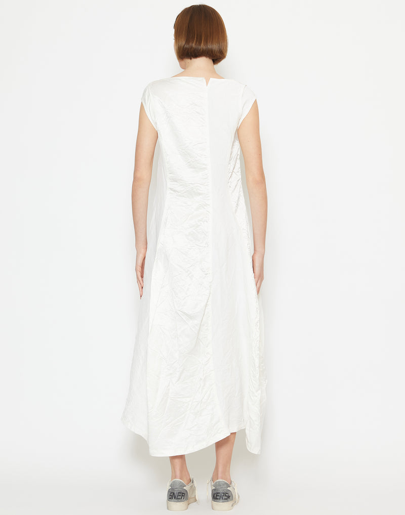 Off White Linen & Cupro Panelled Dress