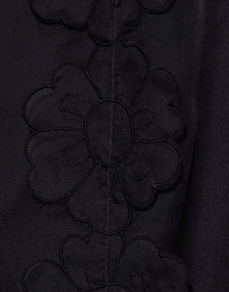 Black Silk Floral Appliqué Olympia Skirt