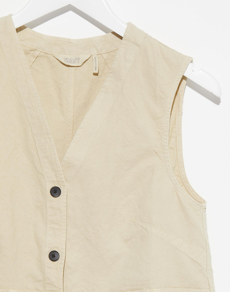 Beige Cotton & Linen Waistcoat Top