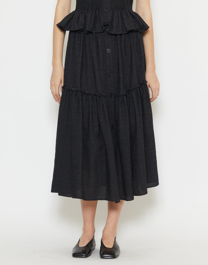 Black Wool & Linen Sereno Skirt