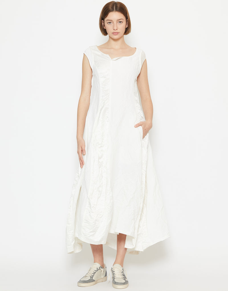 Off White Linen & Cupro Panelled Dress