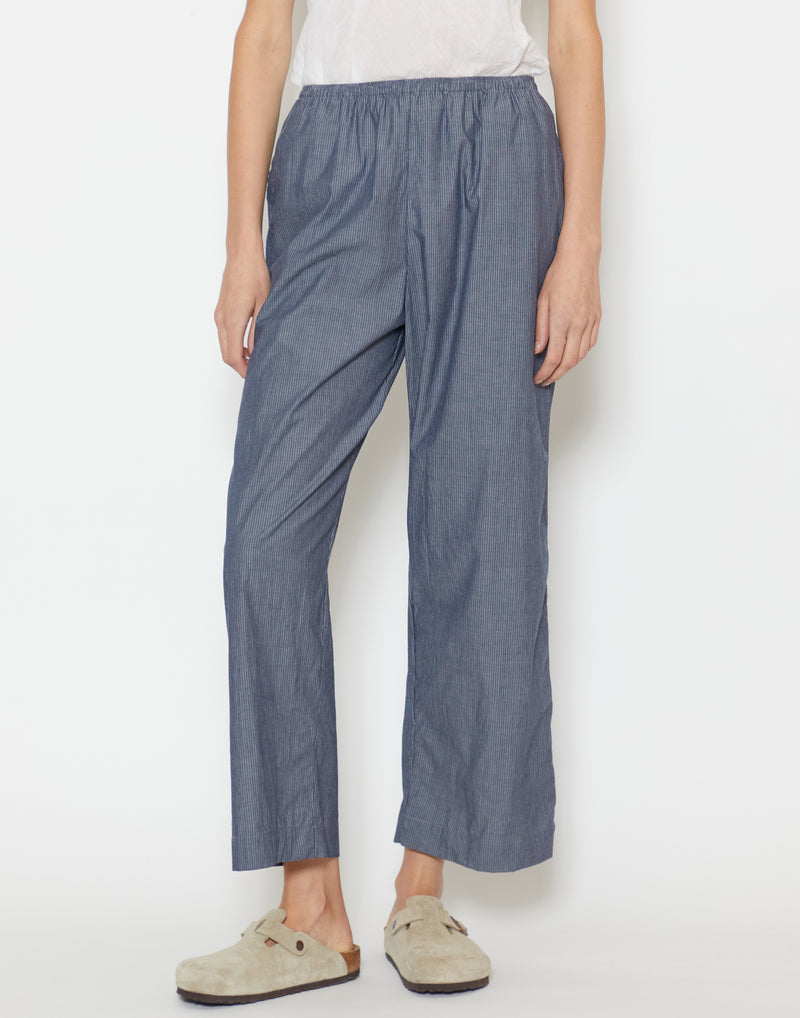 Blue Pinstripe Cotton Ease Trousers