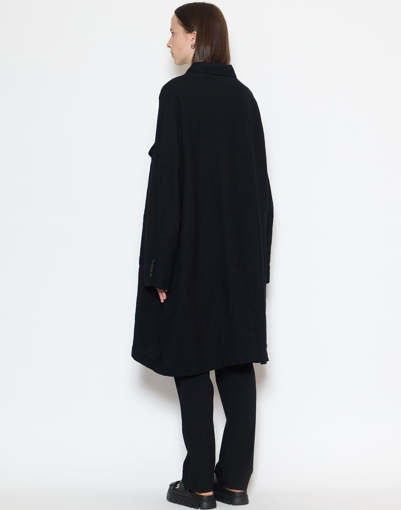 Black Wool & Cotton Trench Coat