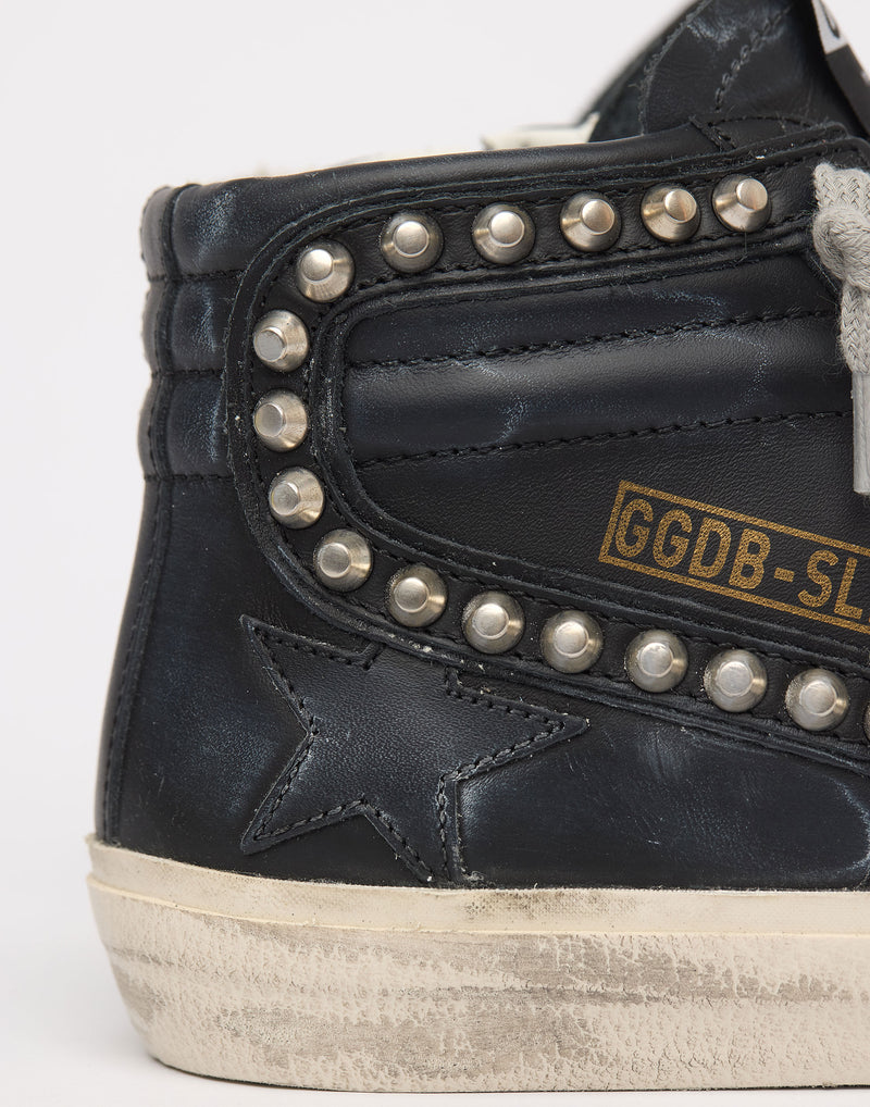 Black Leather and Studs Slide Sneakers