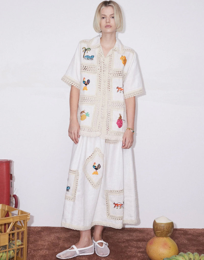 Embroidered Linen Teddy Skirt