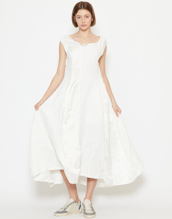 Off White Linen & Cupro Panelled Dress