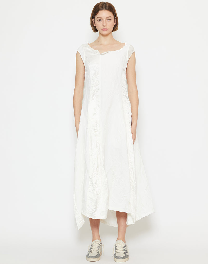 Off White Linen & Cupro Panelled Dress