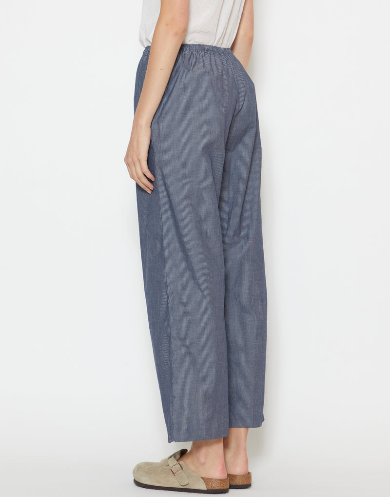 Blue Pinstripe Cotton Ease Trousers