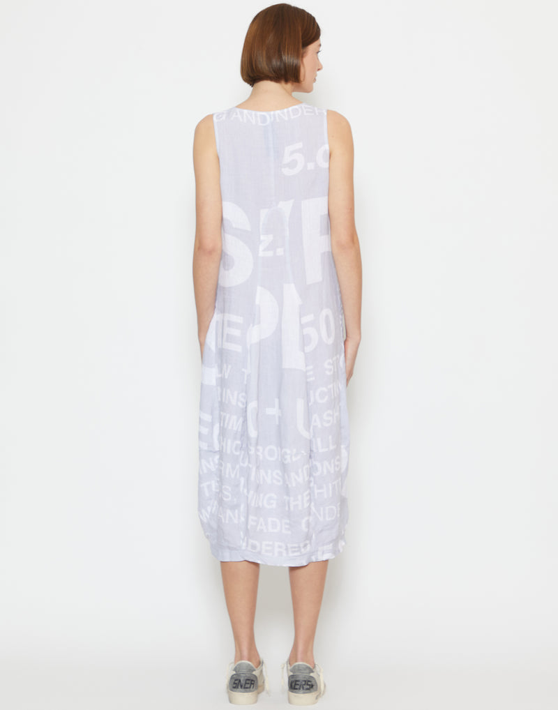 Grey Printed Linen Sleeveless Dress