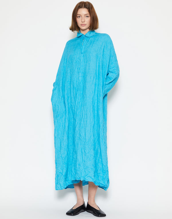 Turquoise Linen More Lunga Lavata Dress