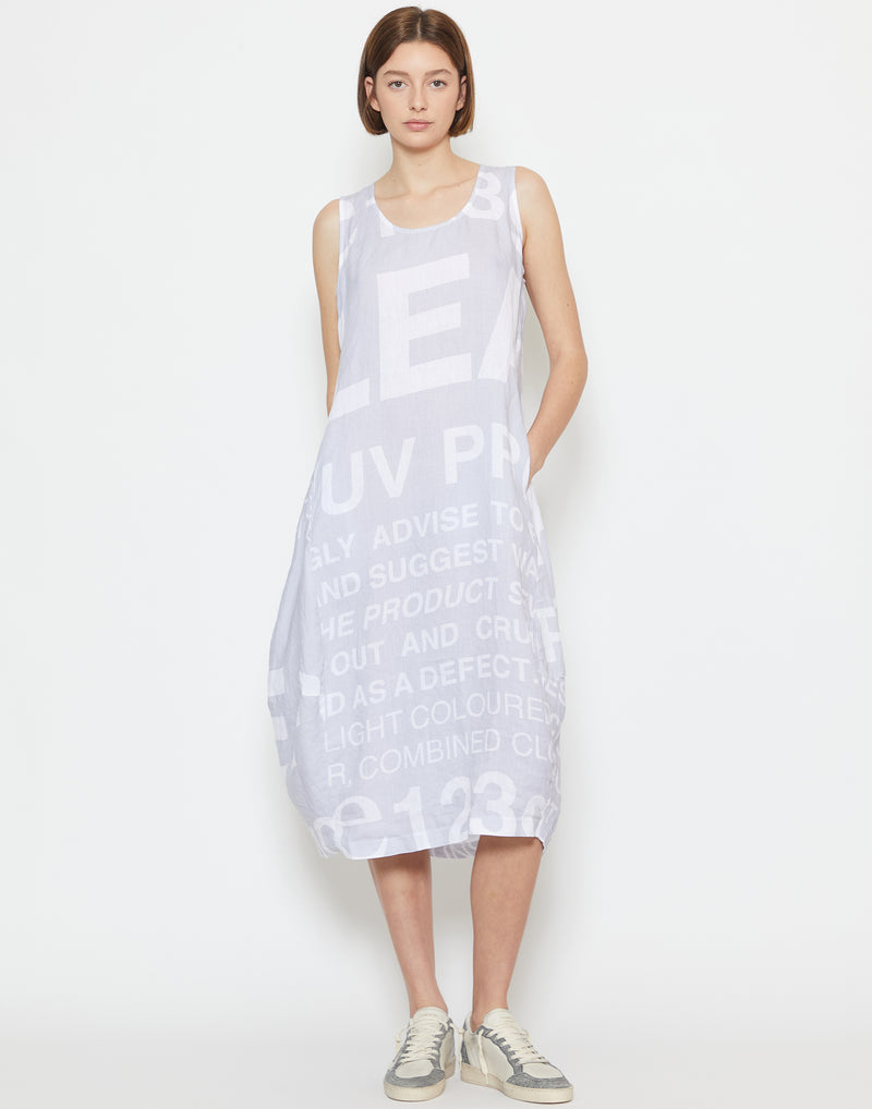 Grey Printed Linen Sleeveless Dress