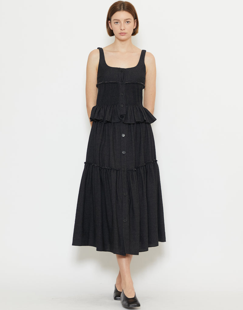 Black Wool & Linen Sereno Skirt