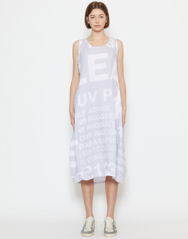 Grey Printed Linen Sleeveless Dress