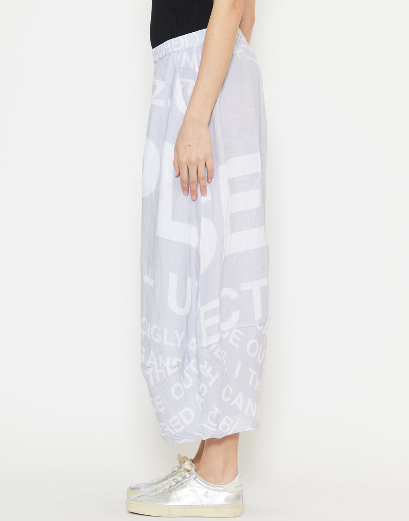 Grey Printed Linen Wide Leg Pants