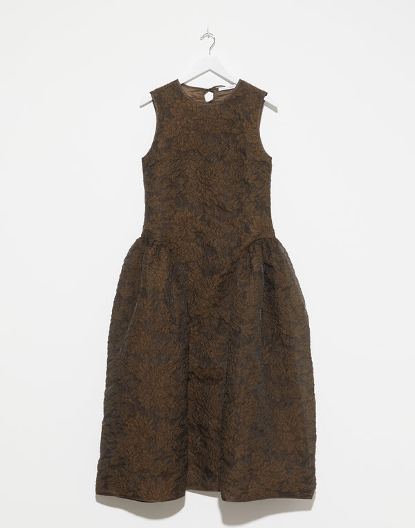 Brown Cotton Blend Matelassé Gine Dress