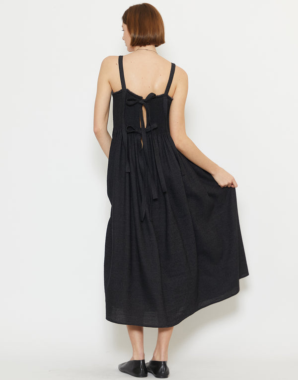 Black Wool & Linen Gal Smock Dress