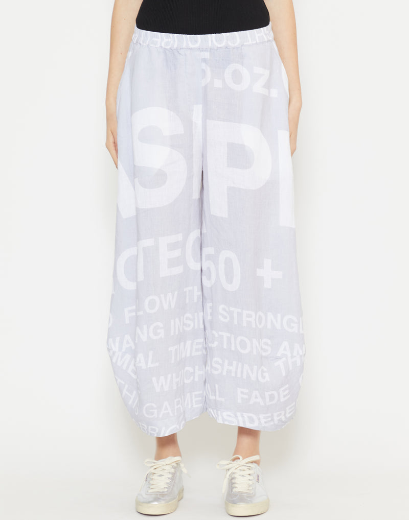 Grey Printed Linen Wide Leg Pants