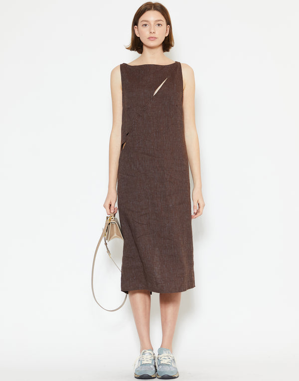 Royal Stripe Linen High Tie Dress